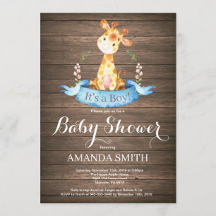 Rustic Boy Giraffe Baby shower Uitnodiging