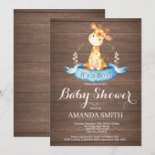 Rustic Boy Giraffe Baby shower Uitnodiging (Voorkant / Achterkant)