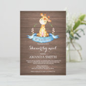 Rustic Boy Giraffe Baby shower via Mail Invitation Kaart (Staand voorkant)