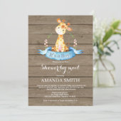 Rustic Boy Giraffe Baby shower via Mail Invitation Kaart (Staand voorkant)