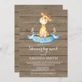 Rustic Boy Giraffe Baby shower via Mail Invitation Kaart (Voorkant / Achterkant)