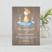Rustic Boy Giraffe Baby shower via Mail Invitation Kaart (Staand voorkant)