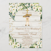 Rustic Boy Gold Baptism First Birthday Mexican Kaart (Voorkant / Achterkant)