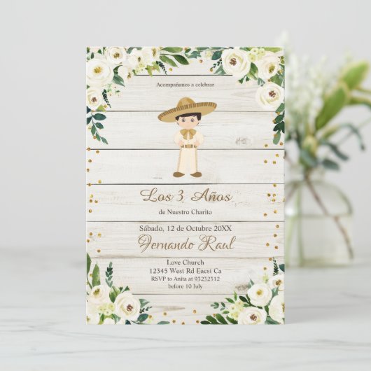 Rustic Boy Invitaciones Tres Anos Kaart (Staand voorkant)