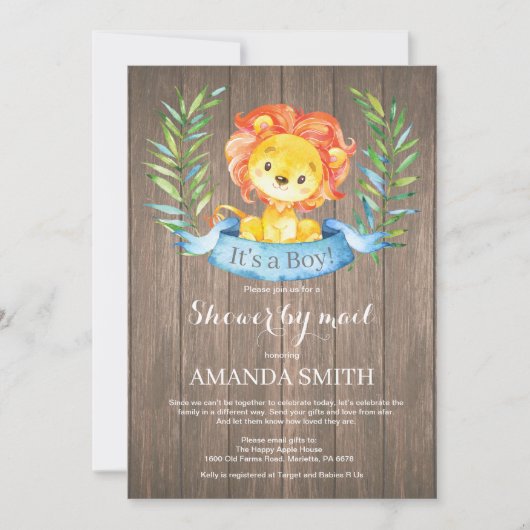 Rustic Boy Lion Baby shower per post Kaart (Voorkant)