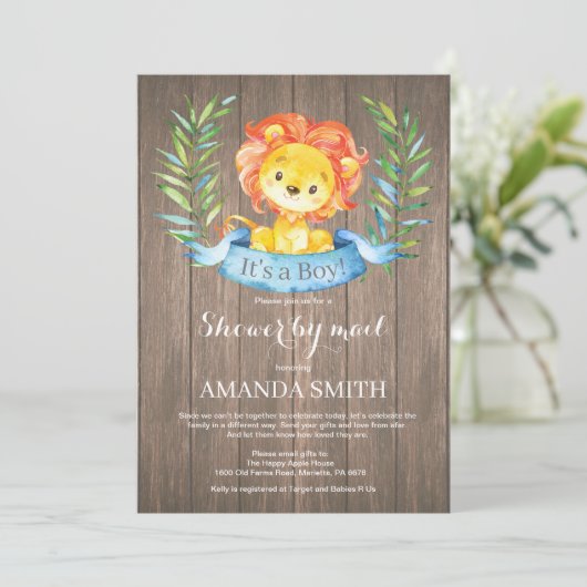 Rustic Boy Lion Baby shower per post Kaart (Staand voorkant)