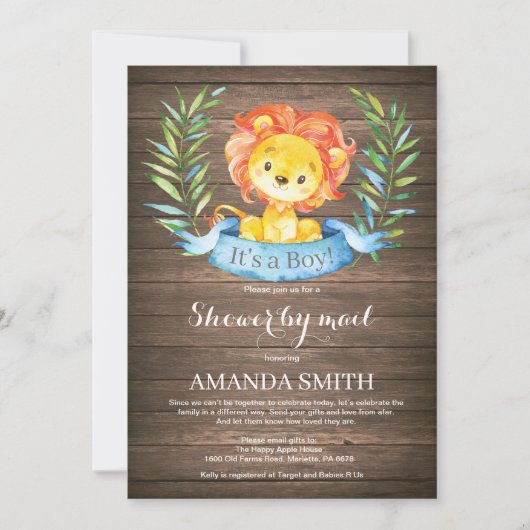 Rustic Boy Lion Baby shower per post Kaart (Voorkant)