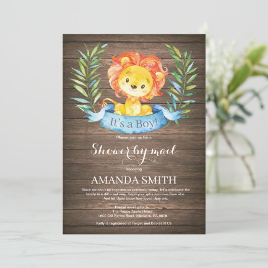 Rustic Boy Lion Baby shower per post Kaart (Staand voorkant)