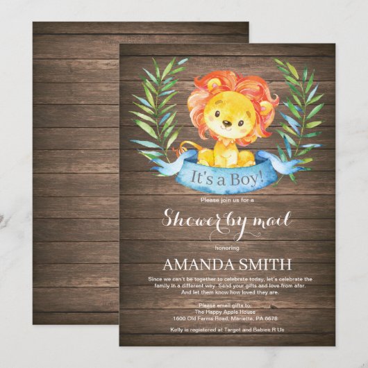 Rustic Boy Lion Baby shower per post Kaart (Voorkant / Achterkant)