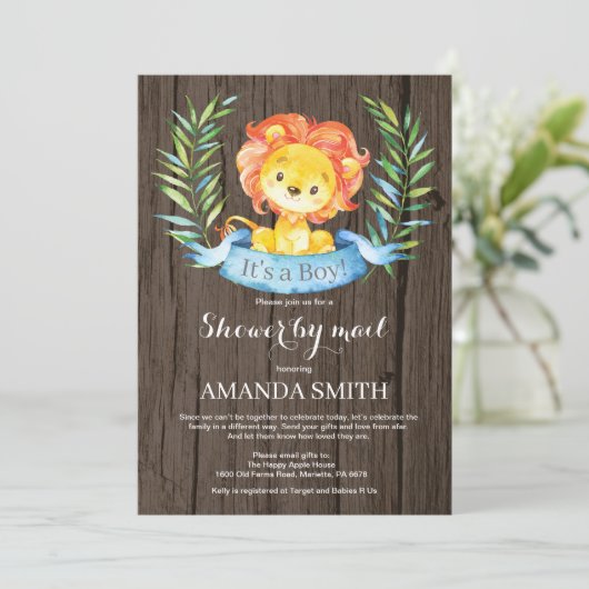 Rustic Boy Lion Baby shower per post Kaart (Staand voorkant)