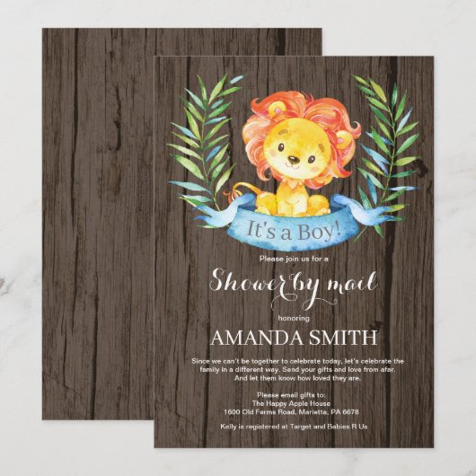 Rustic Boy Lion Baby shower per post Kaart (Voorkant / Achterkant)