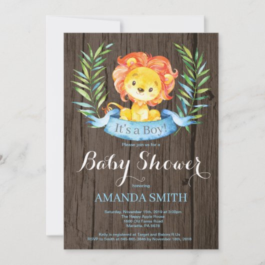 Rustic Boy Lion Baby shower Uitnodiging (Voorkant)