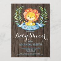 Rustic Boy Lion Baby shower Uitnodiging