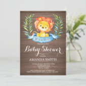 Rustic Boy Lion Baby shower Uitnodiging (Staand voorkant)