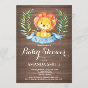 Rustic Boy Lion Baby shower Uitnodiging