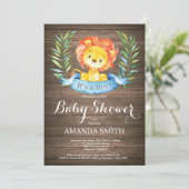 Rustic Boy Lion Baby shower Uitnodiging (Staand voorkant)