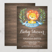 Rustic Boy Lion Baby shower Uitnodiging (Voorkant / Achterkant)