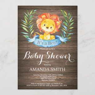 Rustic Boy Lion Baby shower Uitnodiging