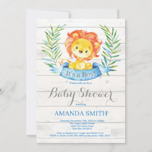 Rustic Boy Lion Baby shower Uitnodiging Blauw