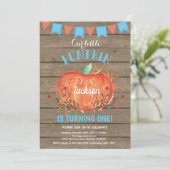 Rustic Boy Pompoen Verjaardagsuitnodiging Blauw Kaart (Staand voorkant)