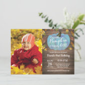 Rustic Boy Pumpkin First Birthday Invitation Blue Kaart (Staand voorkant)
