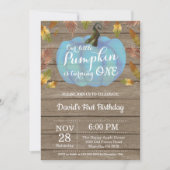Rustic Boy Pumpkin First Birthday Invitation Blue Kaart (Voorkant)