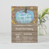 Rustic Boy Pumpkin First Birthday Invitation Blue Kaart (Staand voorkant)