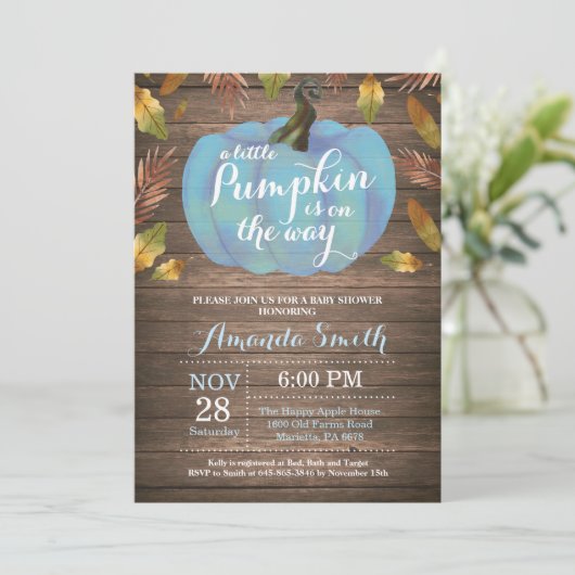 Rustic Boy Pumpkin Herfst Baby shower Kaart (Staand voorkant)