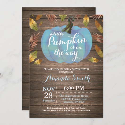 Rustic Boy Pumpkin Herfst Baby shower Kaart (Voorkant / Achterkant)