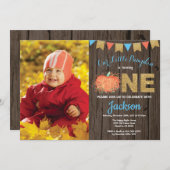 Rustic Boy Pumpkin Herfst Birthday Invitation Gold Kaart (Voorkant / Achterkant)