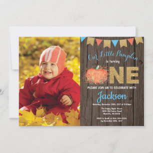 Rustic Boy Pumpkin Herfst Birthday Invitation Gold Kaart