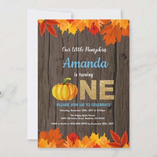 Rustic Boy Pumpkin Herfst Birthday Invitation Gold Kaart (Voorkant)