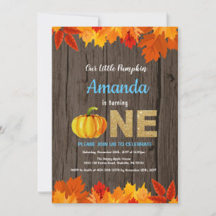 Rustic Boy Pumpkin Herfst Birthday Invitation Gold Kaart