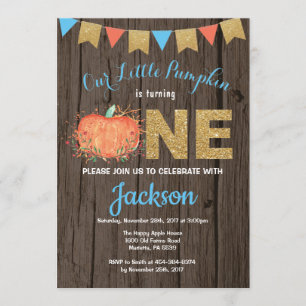 Rustic Boy Pumpkin Herfst Birthday Invitation Gold Kaart