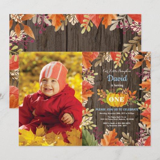 Rustic Boy Pumpkin Herfst Birthday Uitnodiging (Voorkant / Achterkant)