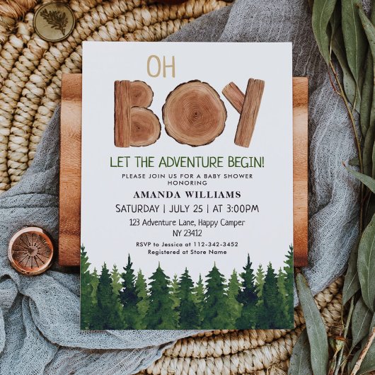 Rustic Boy Woodland Baby shower Kaart