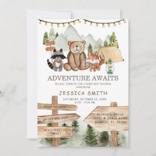 Rustic Boy Woodland Forest Animals Baby shower Kaart