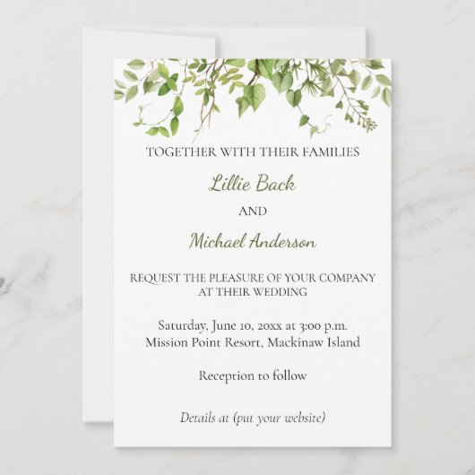 Rustic Branch Greenery Wedding Invitation Kaart (Voorkant)