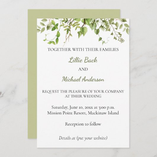 Rustic Branch Greenery Wedding Invitation Kaart (Voorkant / Achterkant)