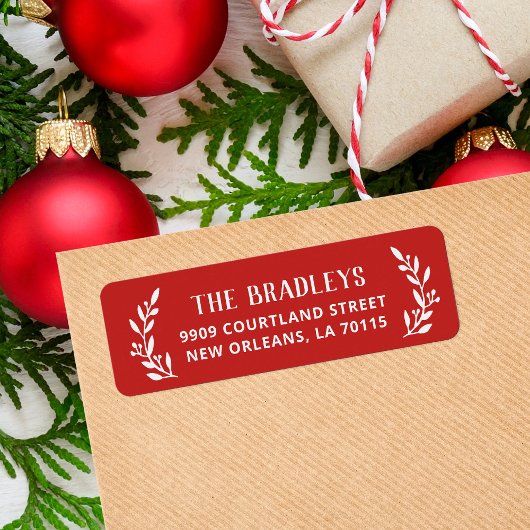 Rustic Branch Holiday Red Return-adreslabels Etiket