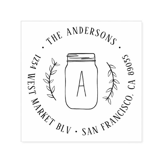 Rustic Branch & Mason Jar Initiaal Retouradres Zelfinktende Stempel (Design)