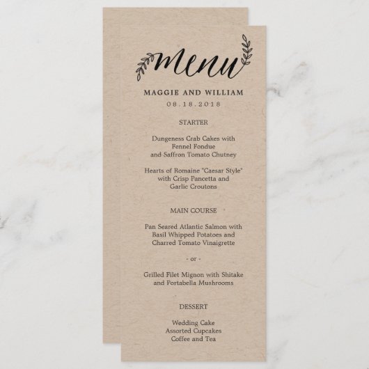Rustic Branches Menu Card Kraft (Voorkant / Achterkant)
