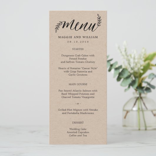 Rustic Branches Menu Card Kraft (Staand voorkant)