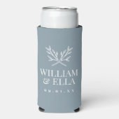 Rustic Branches Wedding Monogram | Dusty Blue Seltzer Blikjeskoeler (Seltzer Voorkant)