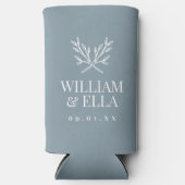 Rustic Branches Wedding Monogram | Dusty Blue Seltzer Blikjeskoeler (Voorkant)