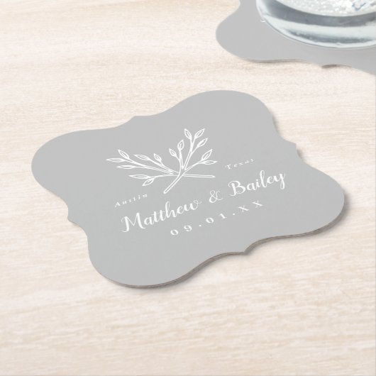 Rustic Branches Wedding Monogram | Grijs Kartonnen Onderzetters (Gekanteld)