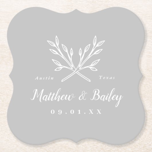 Rustic Branches Wedding Monogram | Grijs Kartonnen Onderzetters (Voorkant)
