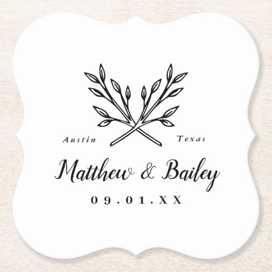 Rustic Branches Wedding Monogram Kartonnen Onderzetters (Voorkant)