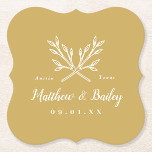 Rustic Branches Wedding Monogram   Mustard Yellow Kartonnen Onderzetters
