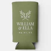 Rustic Branches Wedding Monogram | Olijfgroen Seltzer Blikjeskoeler (Voorkant)